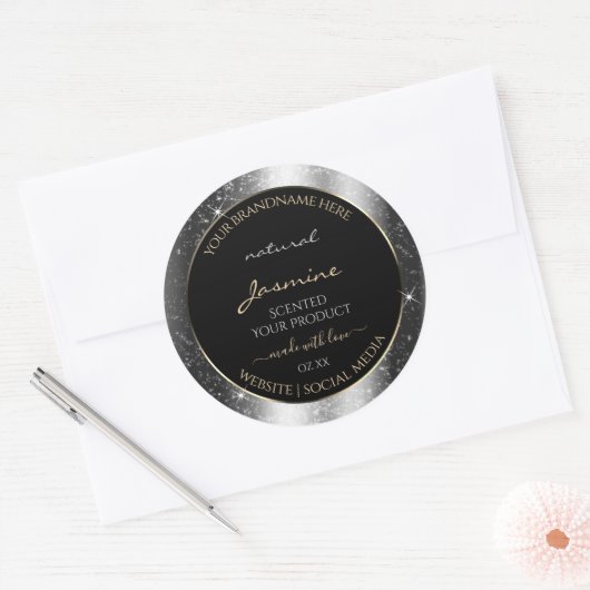 Luxe Silver Sparkle Glitter Lijst Productlabel Ronde Sticker (Envelop)