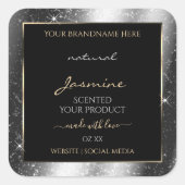 Luxe Silver Sparkle Glitter Lijst Productlabel Vierkante Sticker (Voorkant)