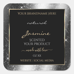 Luxe Silver Sparkle Glitter Lijst Productlabel Vierkante Sticker