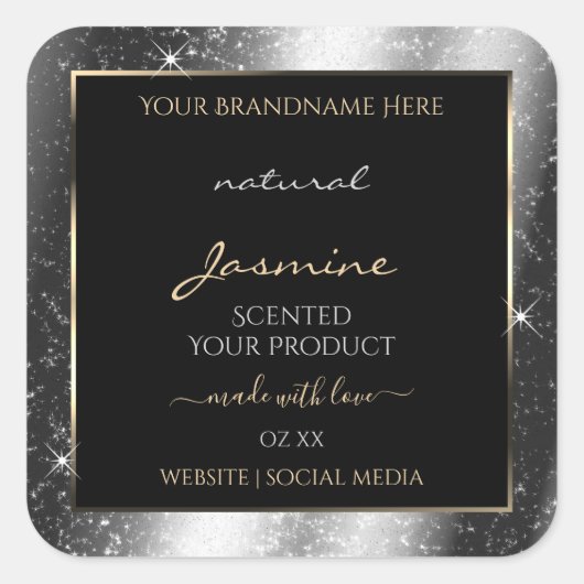 Luxe Silver Sparkle Glitter Lijst Productlabel Vierkante Sticker (Voorkant)