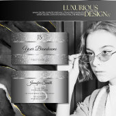 Luxe Silver Sparkle Glitter Sterren en Initialen Visitekaartje