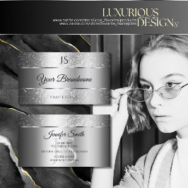 Luxe Silver Sparkle Glitter Sterren en Initialen Visitekaartje