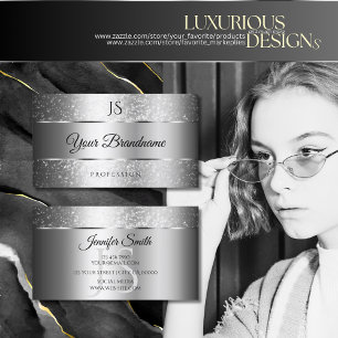 Luxe Silver Sparkle Glitter Sterren en Initialen Visitekaartje