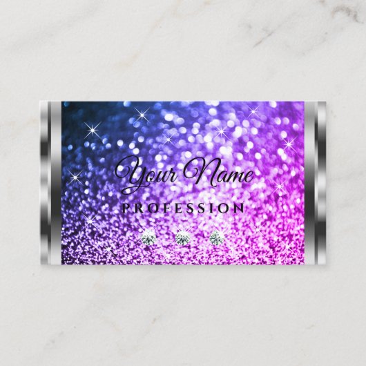 Luxe Silver Sparkle Roze Paarse Glitter Diamonds Visitekaartje (Voorkant)