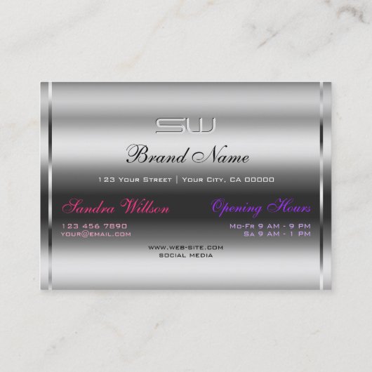 Luxe Silver Sparkle Roze Paarse Glitter Initialen Visitekaartje (Achterkant)