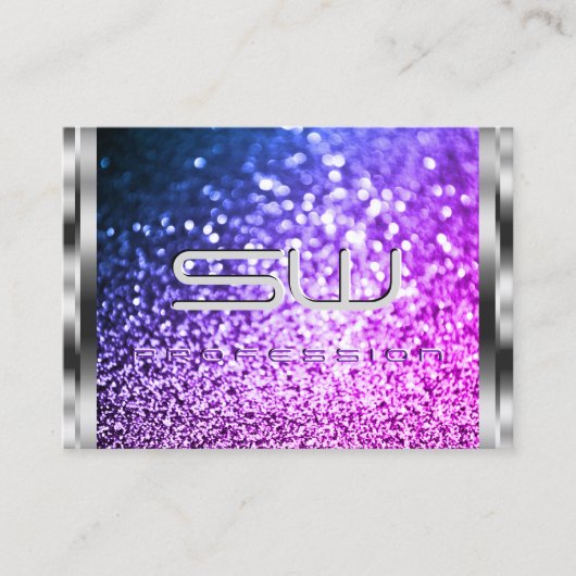 Luxe Silver Sparkle Roze Paarse Glitter Initialen Visitekaartje (Voorkant)