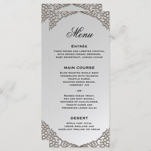 Luxe Silver Wedding Decorative Wedding Reception Menu (Voorkant / Achterkant)