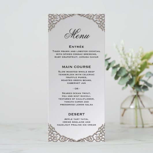 Luxe Silver Wedding Decorative Wedding Reception Menu (Staand voorkant)