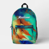 Luxe sinaasappel aqua faux gouden glitter marmer k bedrukte rugzak (Voorkant)