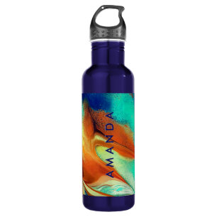 Luxe sinaasappel aqua faux gouden glitter marmer k waterfles 