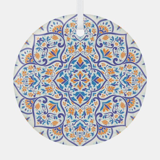 Luxe Sinaasappel Blauw Ornament Patroon (Voorkant)