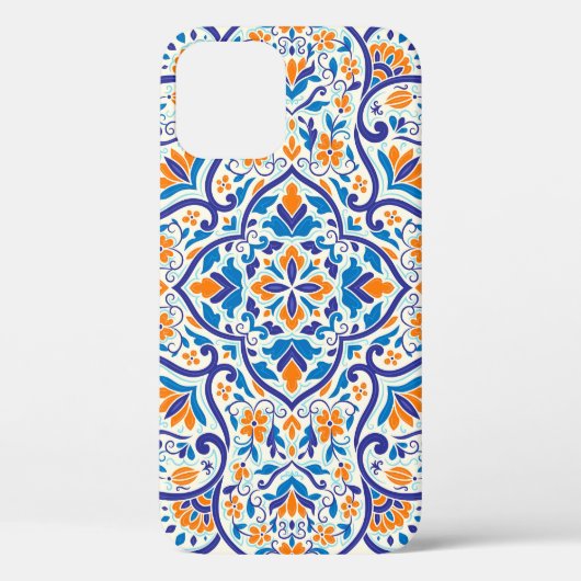 Luxe Sinaasappel Blauw Ornament Patroon Case-Mate iPhone Case (Achterkant)
