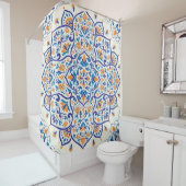 Luxe Sinaasappel Blauw Ornament Patroon Douchegordijn (In situ)