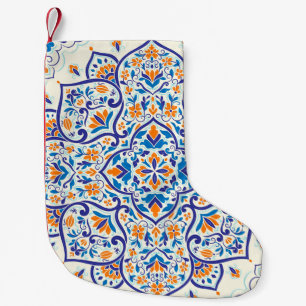 Luxe Sinaasappel Blauw Ornament Patroon Kleine Kerstsok