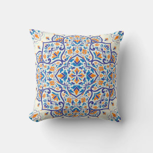 Luxe Sinaasappel Blauw Ornament Patroon Kussen