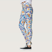 Luxe Sinaasappel Blauw Ornament Patroon Leggings (Links)