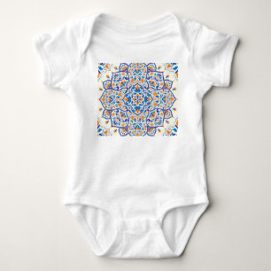 Luxe Sinaasappel Blauw Ornament Patroon Romper