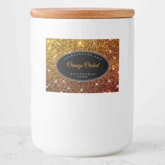 Luxe Sinaasappel Glitter Glam Lichtgevende Sterren Voedselcontainer Etiket (Voorkant)