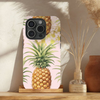 Luxe Sinaasappel, roze en gouden ananasfruit iPhone 15 Case