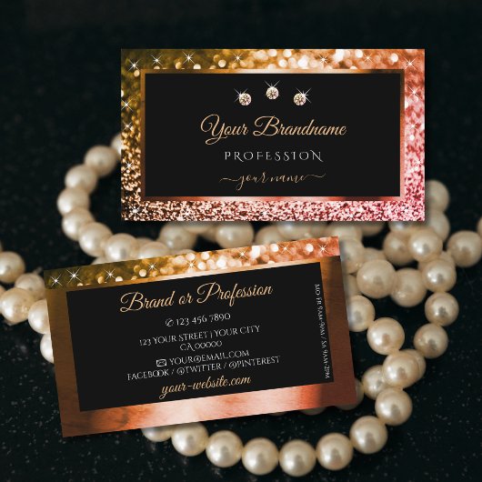 Luxe Sinaasappel Roze Ombre Glitter Zwart met Juwe Visitekaartje