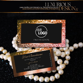 Luxe Sinaasappel Roze Ombre Glitter Zwart met Logo Visitekaartje