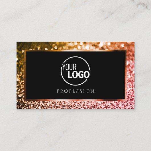 Luxe Sinaasappel Roze Ombre Glitter Zwart met Logo Visitekaartje (Voorkant)
