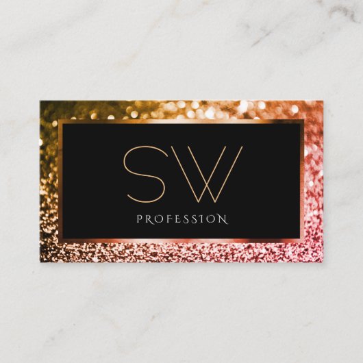 Luxe Sinaasappel Roze Ombre Glitter Zwart Monogram Visitekaartje (Voorkant)