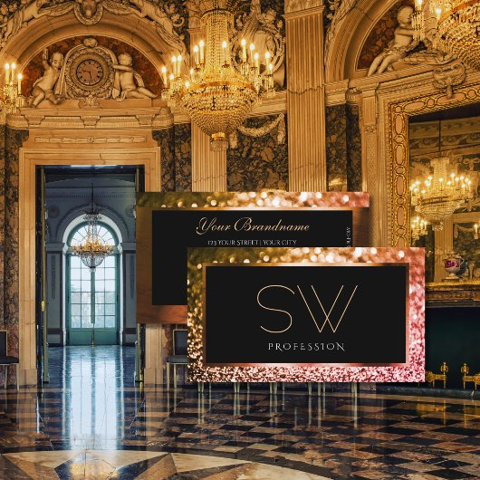 Luxe Sinaasappel Roze Ombre Glitter Zwart Monogram Visitekaartje