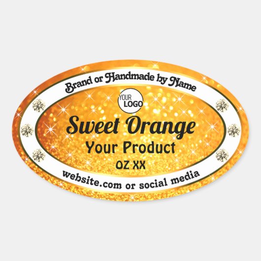 Luxe Sinaasappel Sparkle Glitter Product Labels Lo (Voorkant)
