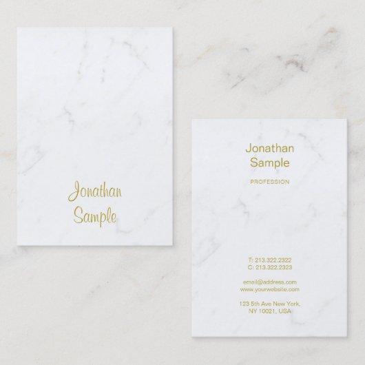Luxe Sjabloon modern wit marmer Gold-script Visitekaartje (Voorkant / Achterkant)