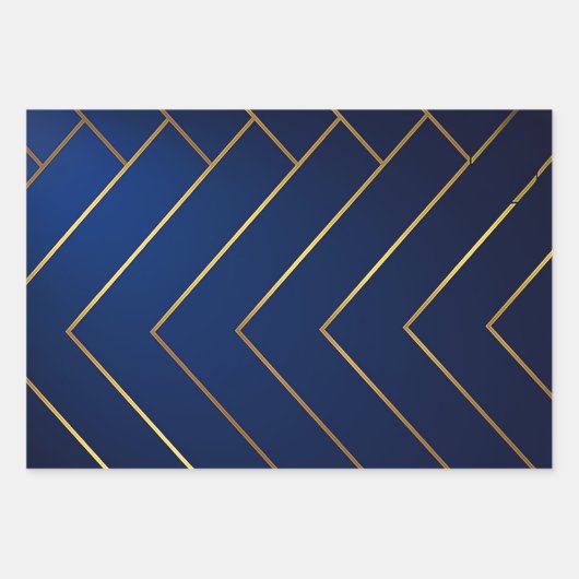 Luxe Slank en Sophisticated Navy Blauw & Goud Inpakpapier Vel (Voorkant)