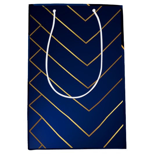 Luxe Slank en Sophisticated Navy Blauw & Goud Medium Cadeauzakje (Voorkant)
