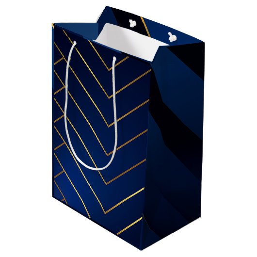 Luxe Slank en Sophisticated Navy Blauw & Goud Medium Cadeauzakje (Achterkant Gekanteld)