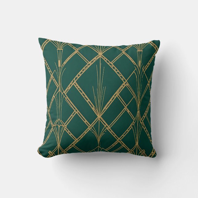 Luxe smaragd en goud art deco kussenontwerp kussen (Voorkant)