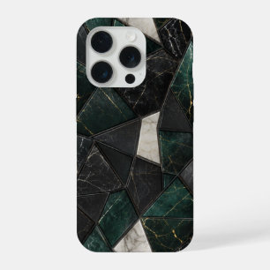 Luxe Smaragd en Houtskool Zwart Marmer Geometrisch iPhone 15 Pro Case