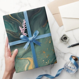 Luxe Smaragd Goud Vloeiend Donker Abstract Patroon Cadeaupapier