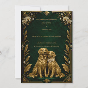 Luxe Smaragd Gouden Golden Retriever Trouw Uitnodi Kaart