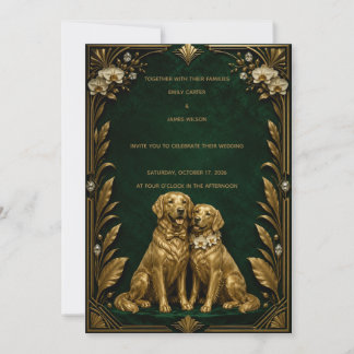 Luxe Smaragd Gouden Golden Retriever Trouw Uitnodi Kaart