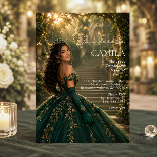 Luxe Smaragd Gouden Quinceañera Uitnodiging