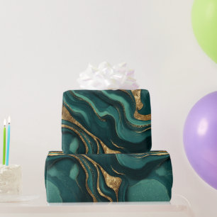 Luxe Smaragd Gouden Vloeibare Donkere Abstracte Pa Cadeaupapier