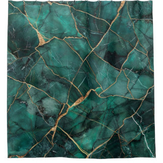 Luxe Smaragd Kintsugi Marmer Goud Agaat Douchegordijn