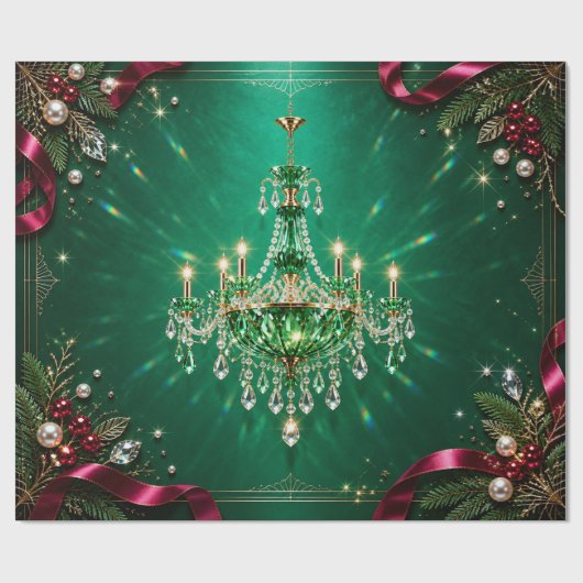 Luxe Smaragd Kroonluchter Kerst Inpakpapier (Vlak)