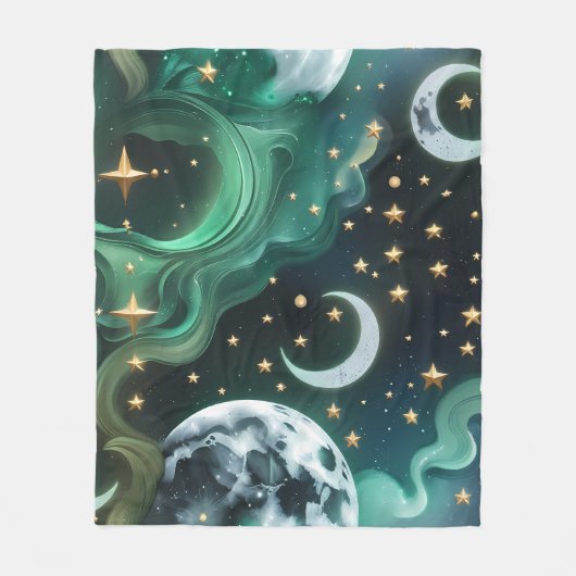 Luxe Smaragd Maangemotieven Dekbed – Ethische Jade Fleece Deken (Voorkant)
