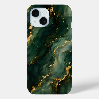Luxe Smaragd Marmer met Gouden Aders iPhone 15 Case