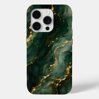 Luxe Smaragd Marmer met Gouden Aders iPhone 15 Pro Case