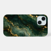 Luxe Smaragd Marmer met Gouden Aders iPhone 15 Case (Achterkant horizontaal)