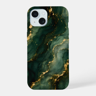 Luxe Smaragd Marmer met Gouden Aders iPhone 15 Case