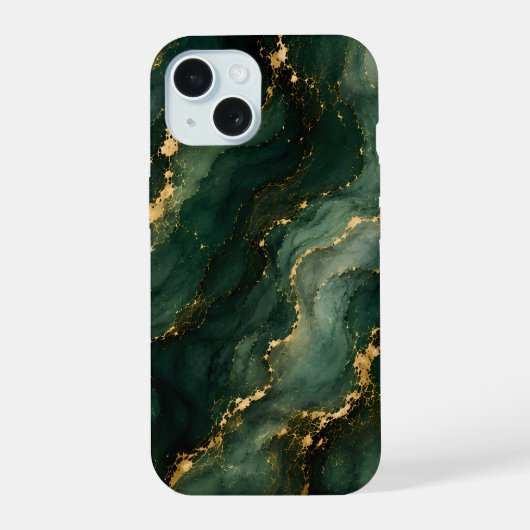 Luxe Smaragd Marmer met Gouden Aders iPhone 15 Case (Achterkant)