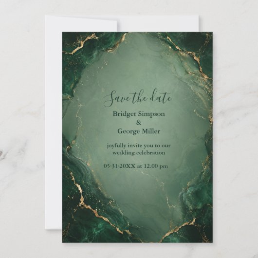 Luxe Smaragd Marmeren Bruiloft Met Goud Kaart (Voorkant)