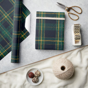 Luxe Smaragd Navy & Goud Tartan Elegant Cadeaupapier